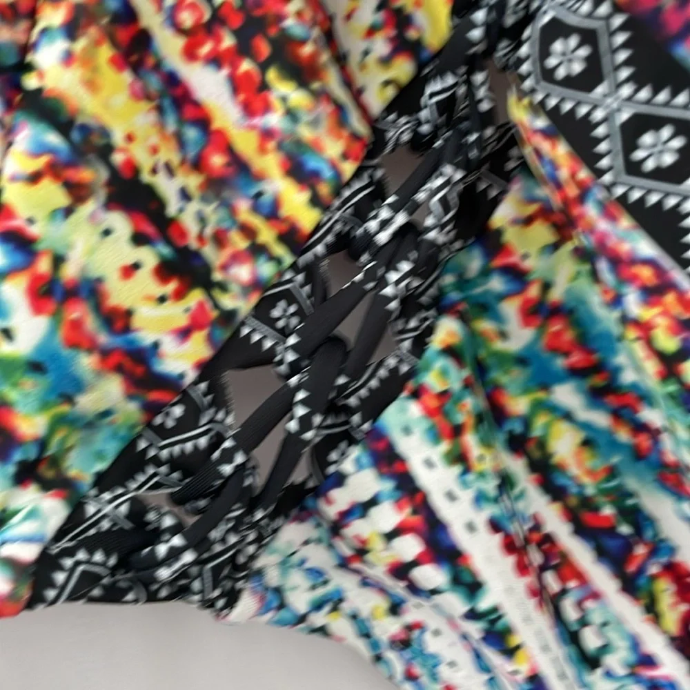 Multicolor V-Pattern One-Piece Swimsuit Size 2XL